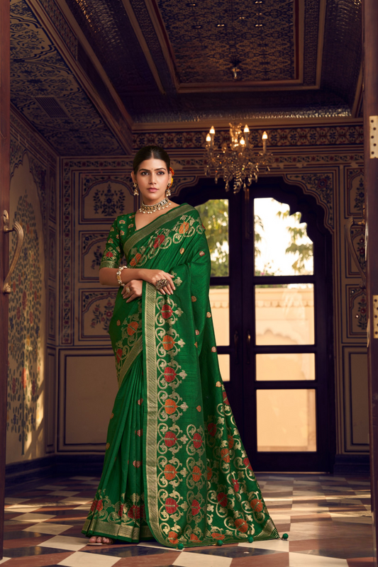 Luxurious Banarasi-Inspired Saree in Polyester Viscose Silk with Zari Embroidery