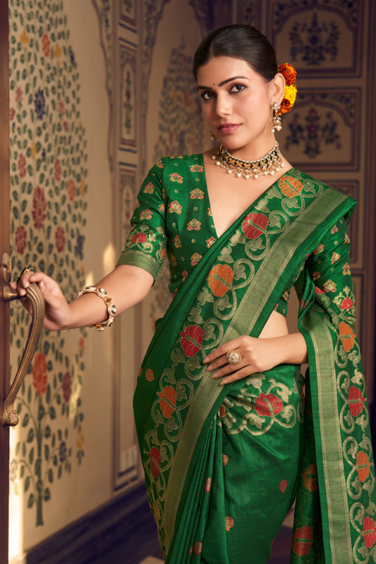 Luxurious Banarasi-Inspired Saree in Polyester Viscose Silk with Zari Embroidery