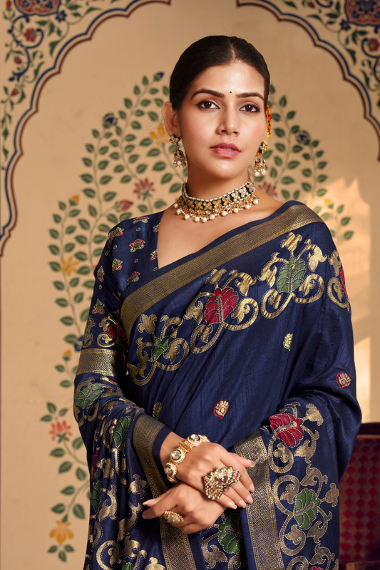 Luxurious Banarasi-Inspired Saree in Polyester Viscose Silk with Zari Embroidery