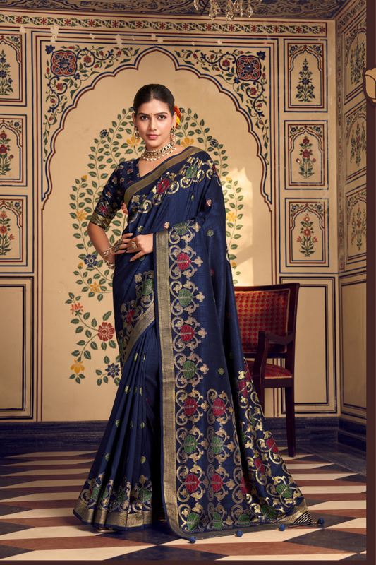 Luxurious Banarasi-Inspired Saree in Polyester Viscose Silk with Zari Embroidery