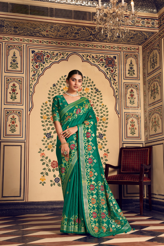Luxurious Banarasi-Inspired Saree in Polyester Viscose Silk with Zari Embroidery
