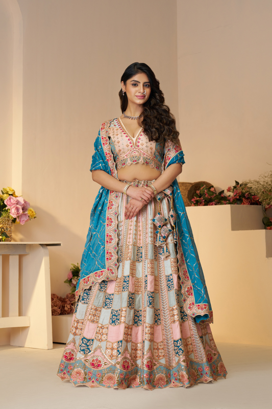 Stylish Party Wear Lehenga Featuring Position Print, Aari & Sequin Embellishments