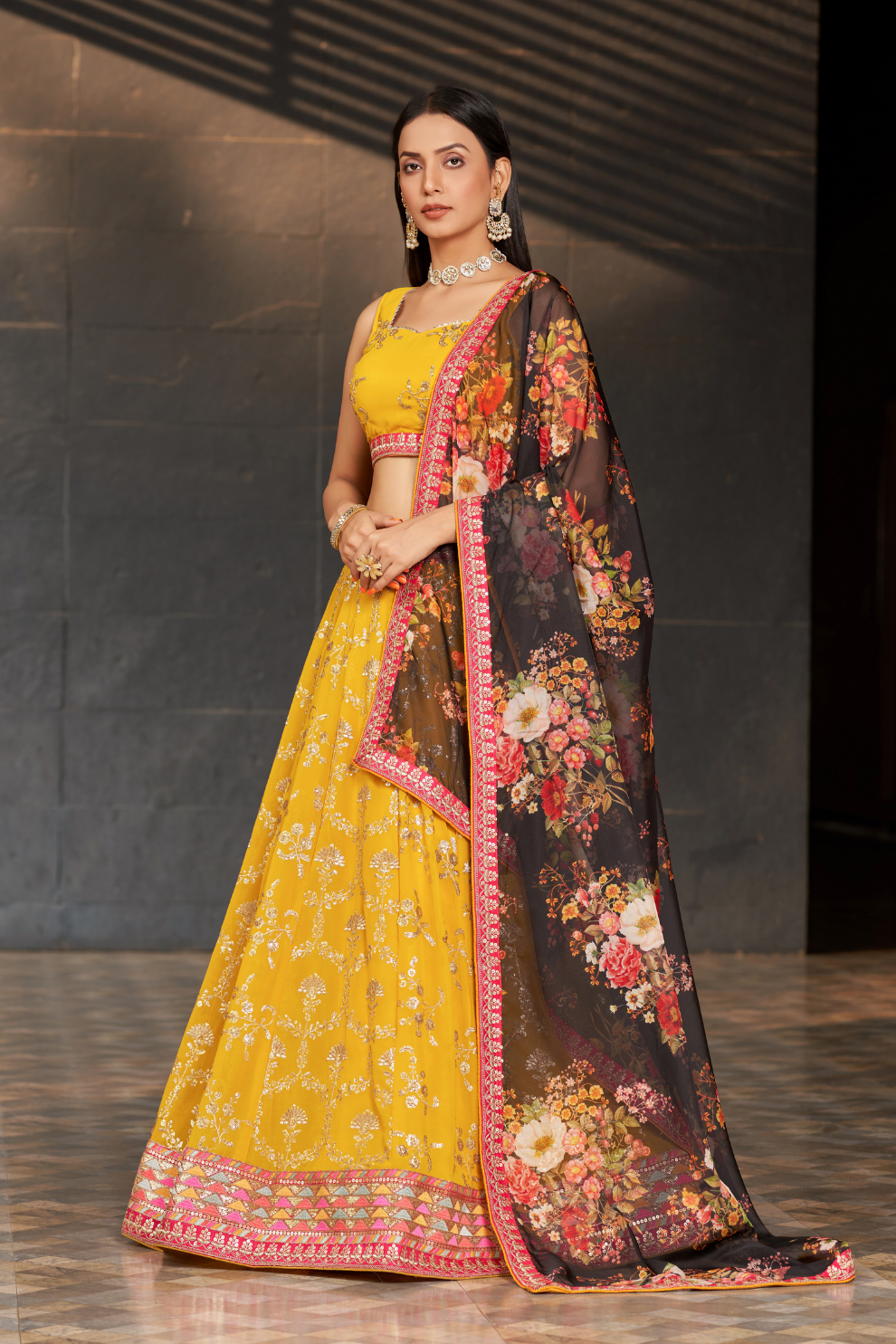 Elegant Digital Printed Ensemble with Sequins, Zari, Thread & Dori Embroidery
