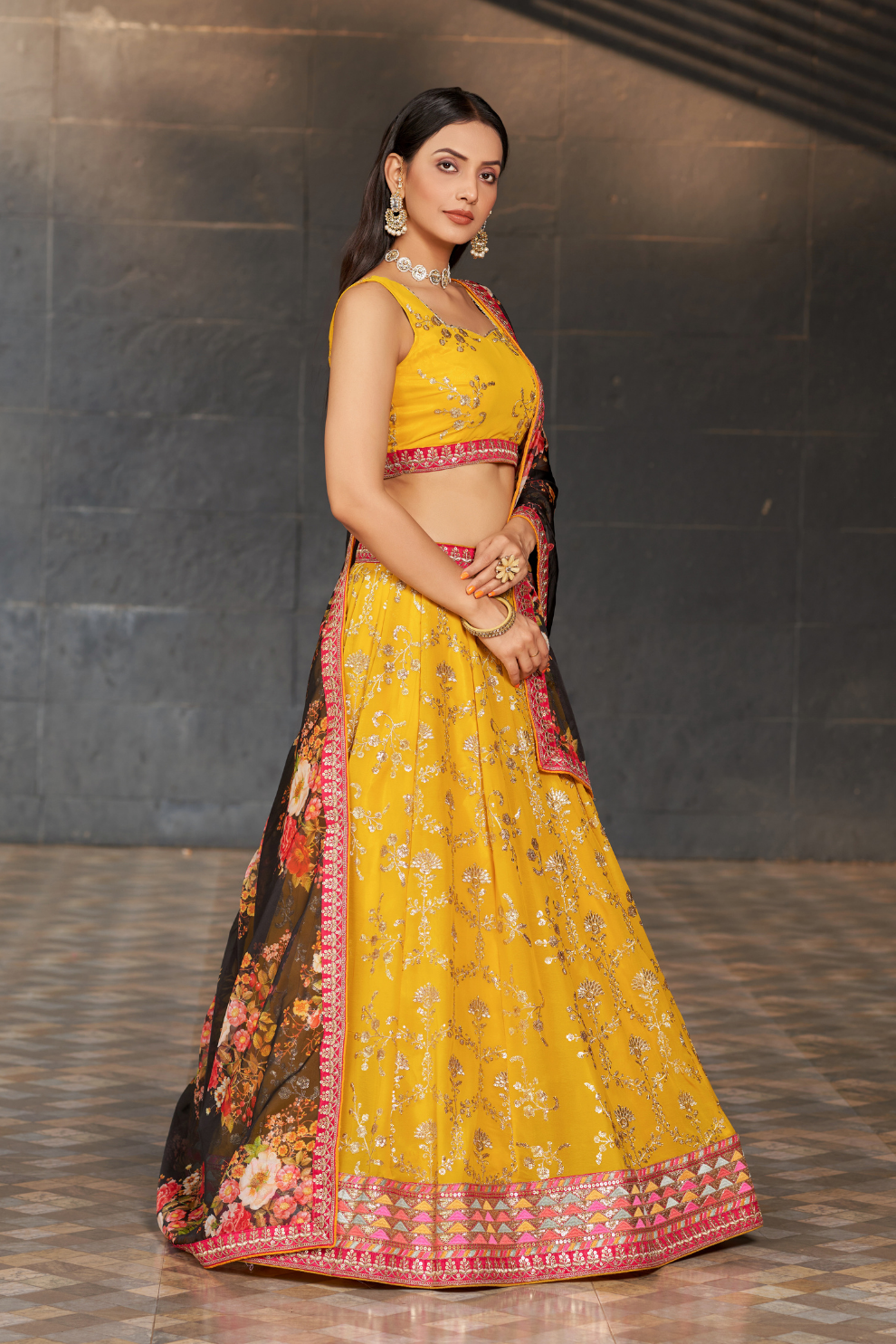 Elegant Digital Printed Ensemble with Sequins, Zari, Thread & Dori Embroidery