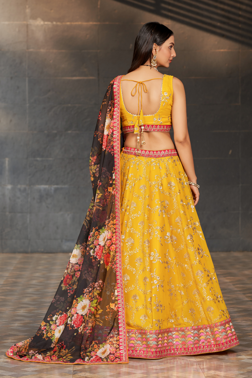 Elegant Digital Printed Ensemble with Sequins, Zari, Thread & Dori Embroidery