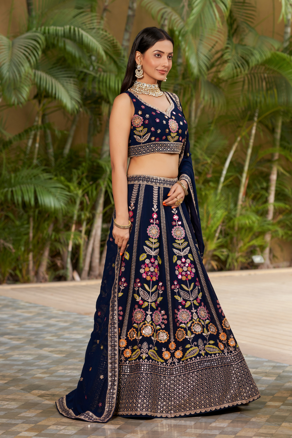 Elegant Digital Printed Ensemble with Sequins, Zari, Thread & Dori Embroidery