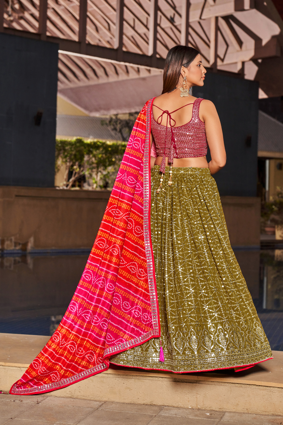 Elegant Digital Printed Ensemble with Sequins, Zari, Thread & Dori Embroidery