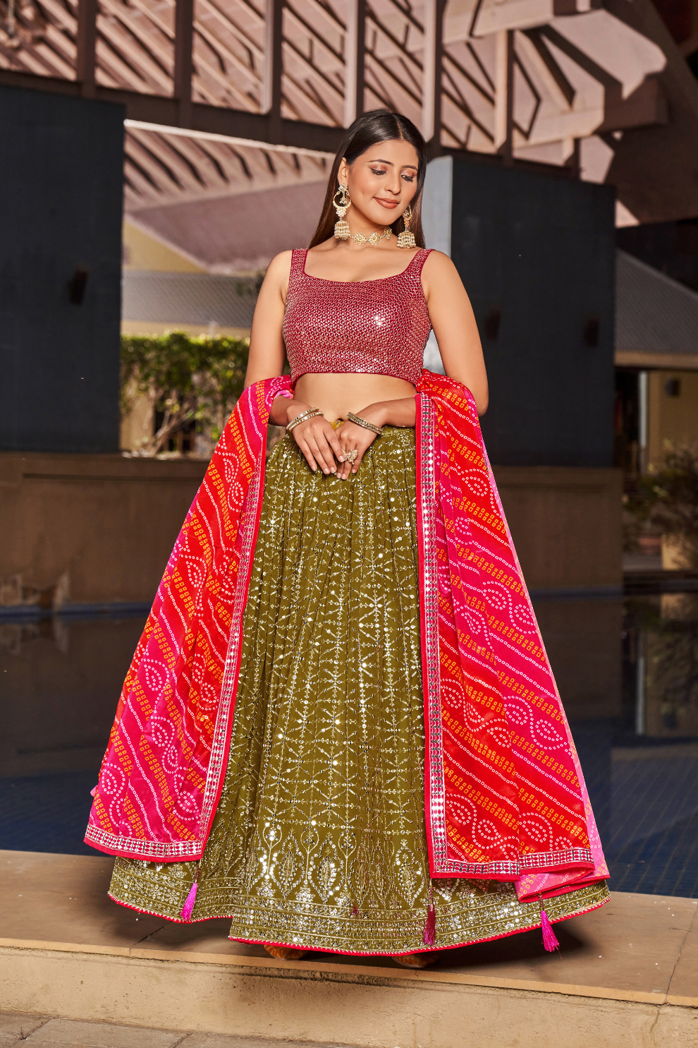 Elegant Digital Printed Ensemble with Sequins, Zari, Thread & Dori Embroidery