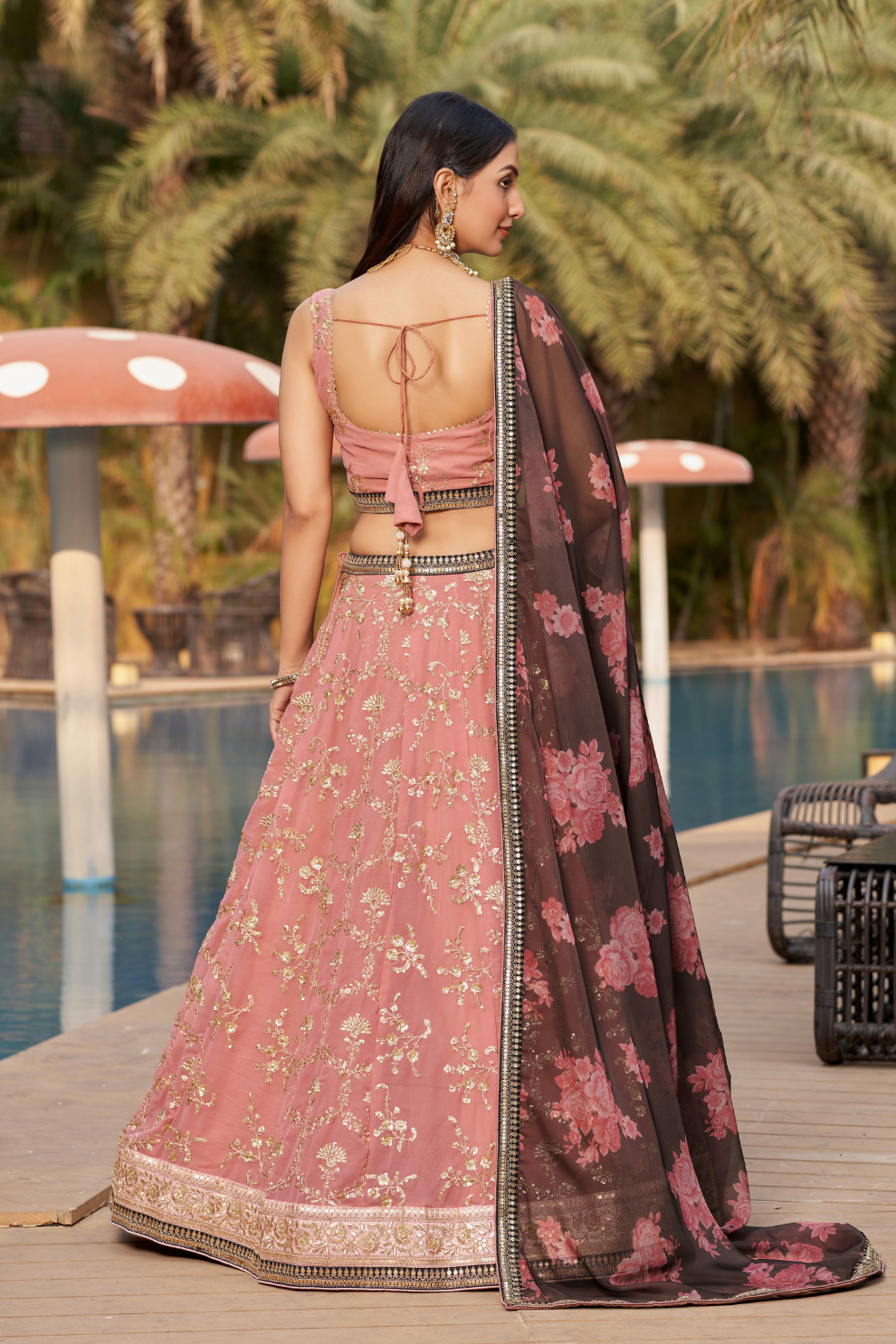 Elegant Digital Printed Ensemble with Sequins, Zari, Thread & Dori Embroidery
