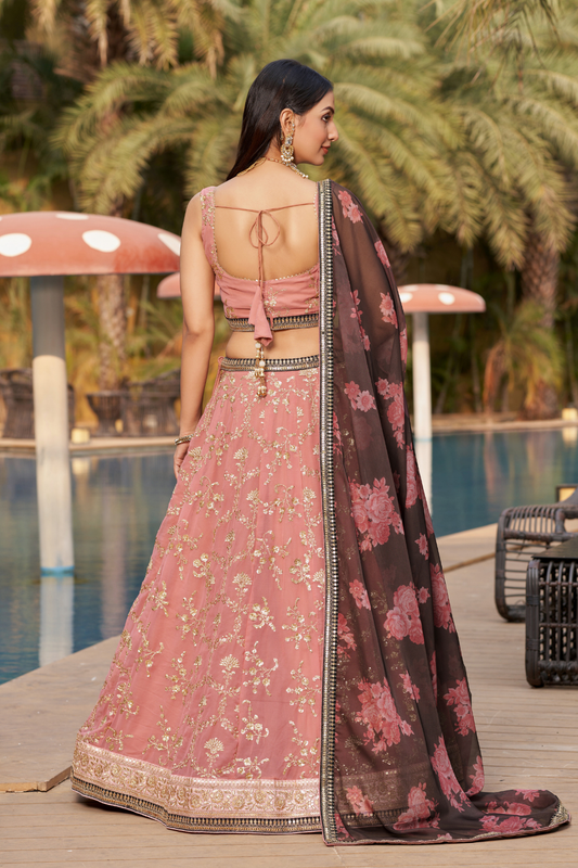 Elegant Digital Printed Ensemble with Sequins, Zari, Thread & Dori Embroidery
