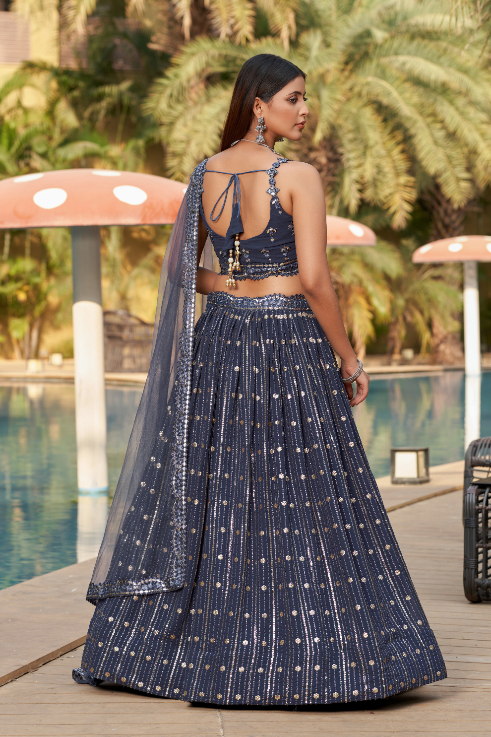 Elegant Digital Printed Ensemble with Sequins, Zari, Thread & Dori Embroidery