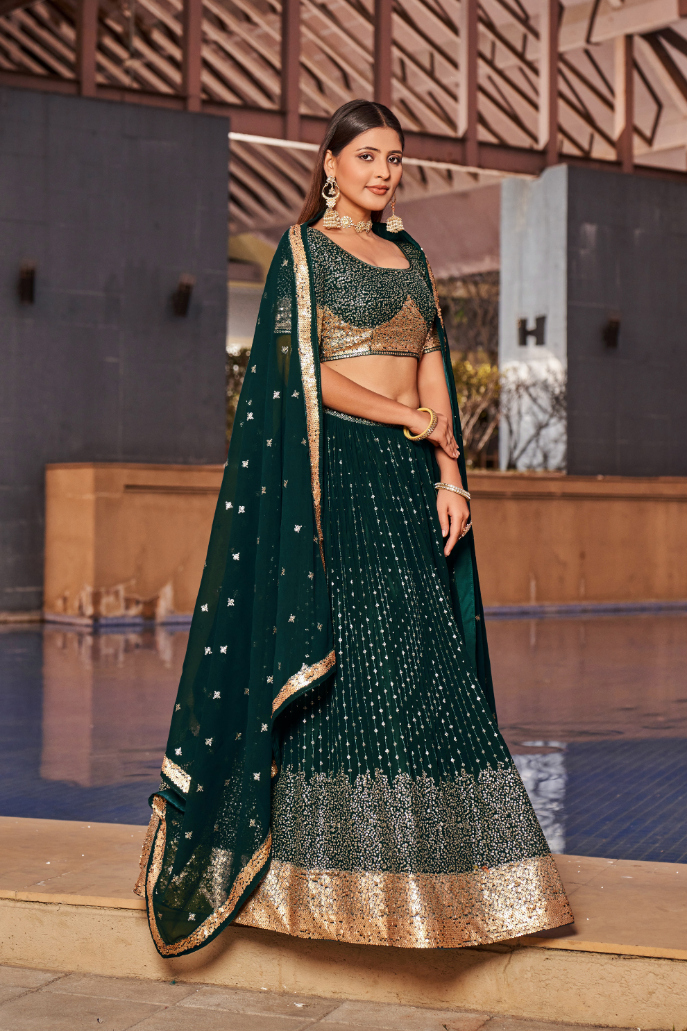 Elegant Digital Printed Ensemble with Sequins, Zari, Thread & Dori Embroidery