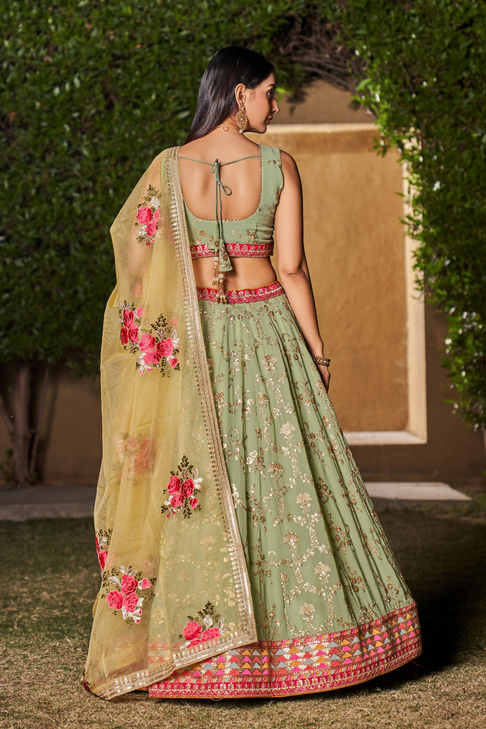 Elegant Digital Printed Ensemble with Sequins, Zari, Thread & Dori Embroidery