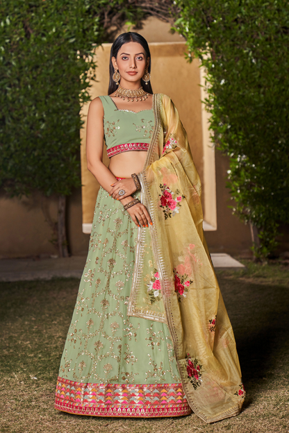Elegant Digital Printed Ensemble with Sequins, Zari, Thread & Dori Embroidery