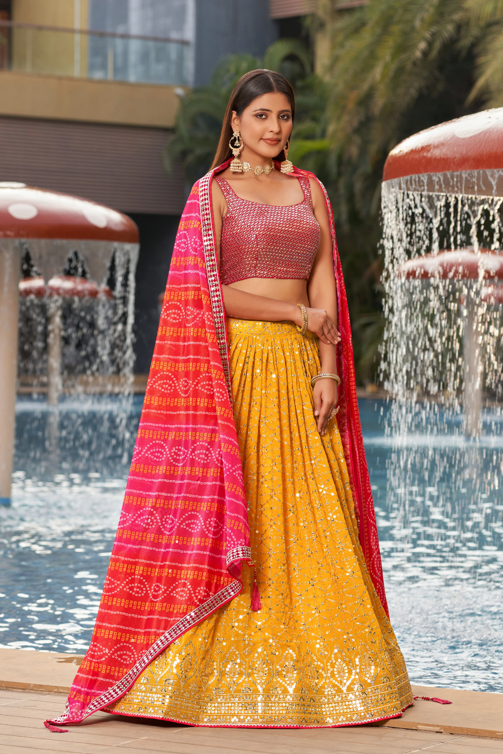 Elegant Digital Printed Ensemble with Sequins, Zari, Thread & Dori Embroidery