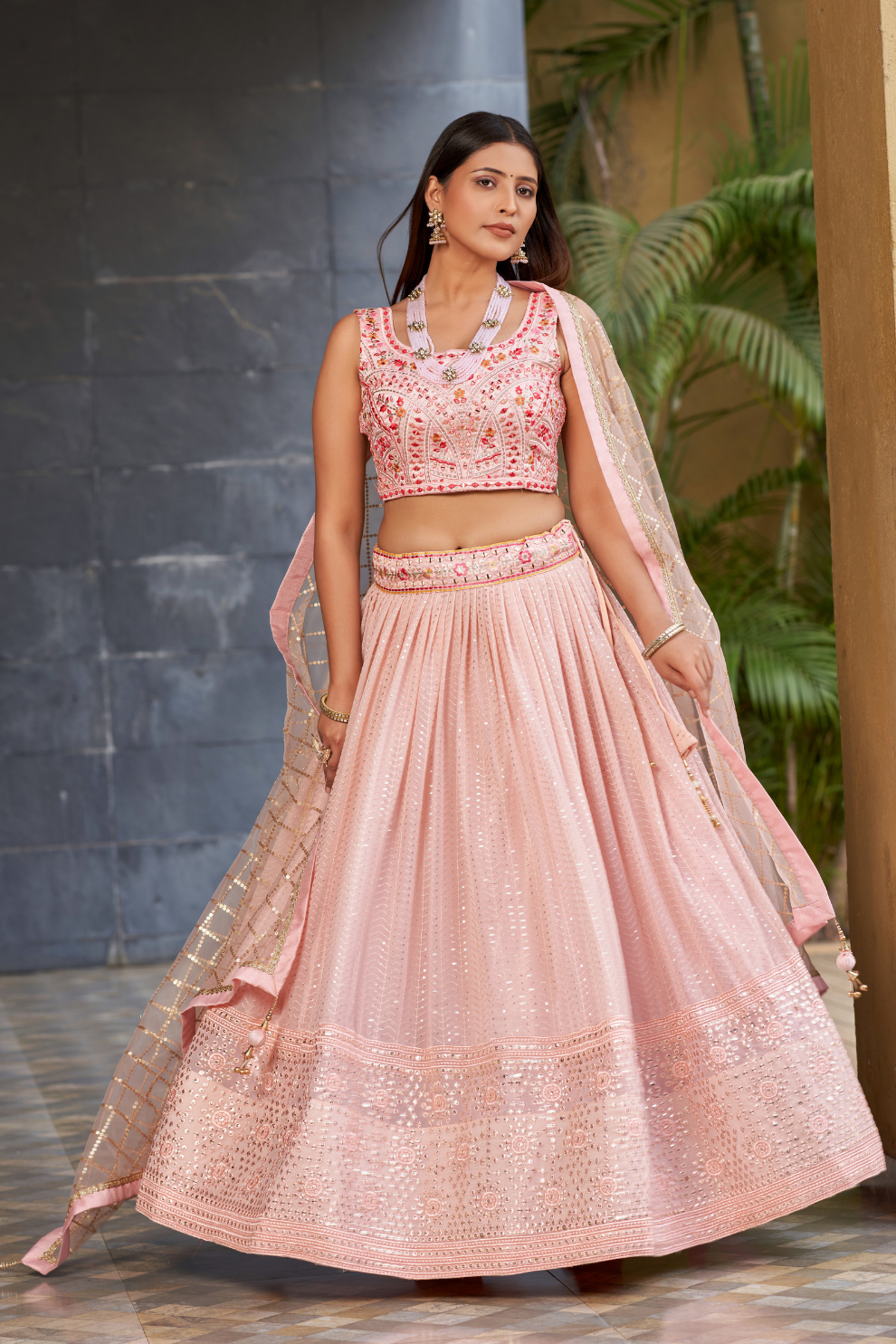 Elegant Digital Printed Ensemble with Sequins, Zari, Thread & Dori Embroidery