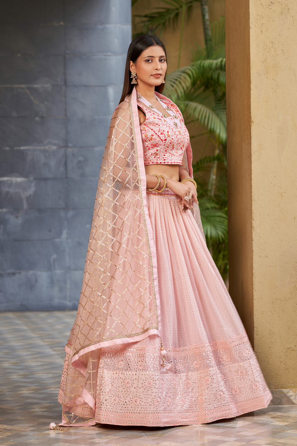 Elegant Digital Printed Ensemble with Sequins, Zari, Thread & Dori Embroidery