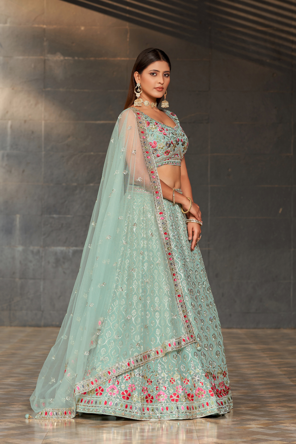 Elegant Digital Printed Ensemble with Sequins, Zari, Thread & Dori Embroidery