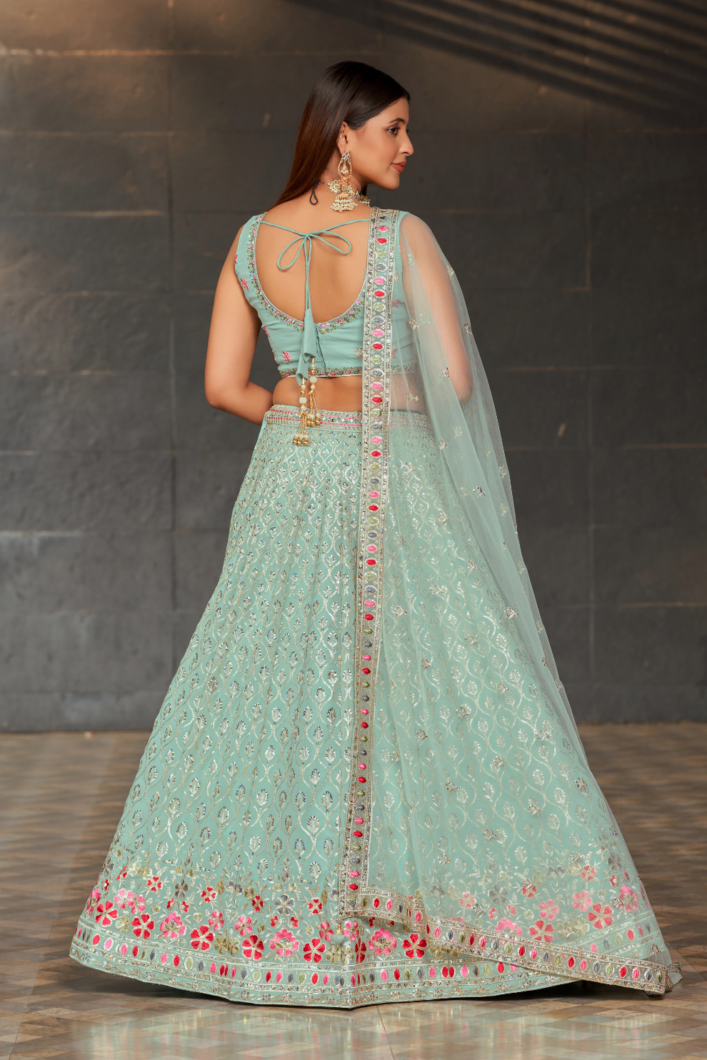 Elegant Digital Printed Ensemble with Sequins, Zari, Thread & Dori Embroidery