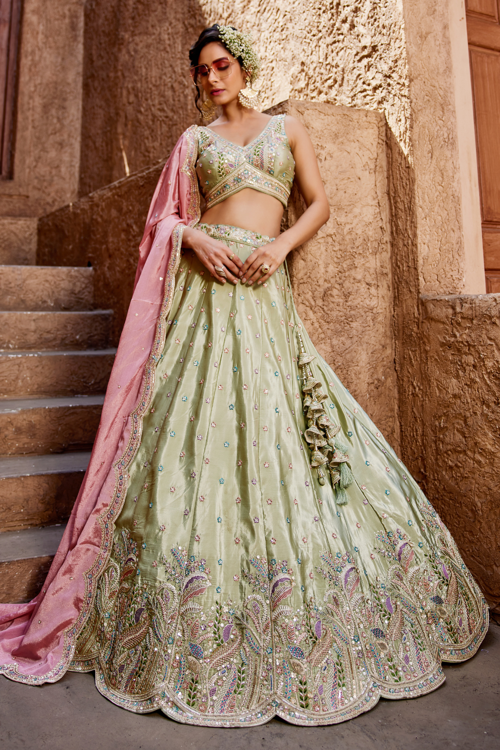 Designer Satin Silk Sequin Embroidered Lehenga Choli with Dupatta