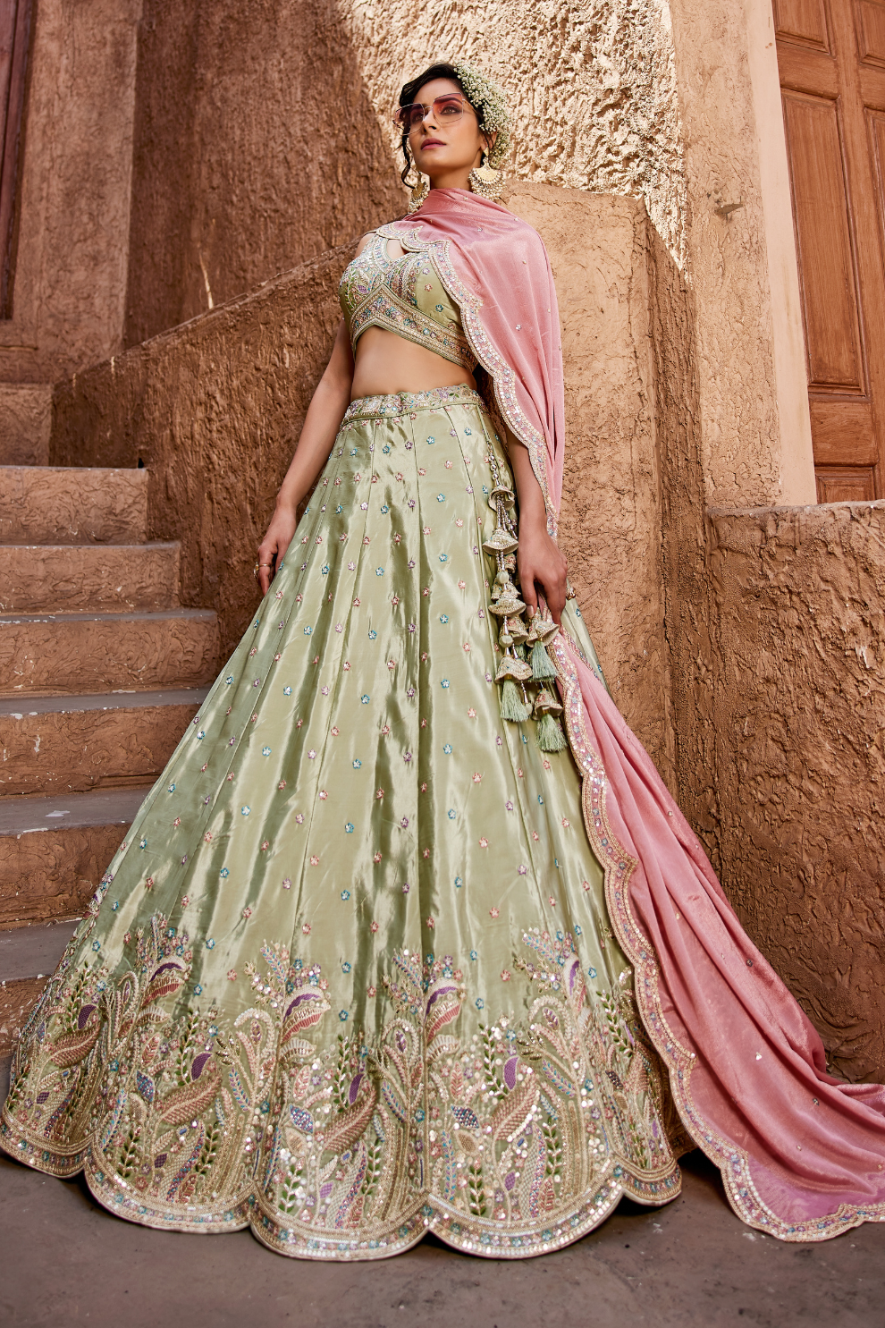Designer Satin Silk Sequin Embroidered Lehenga Choli with Dupatta