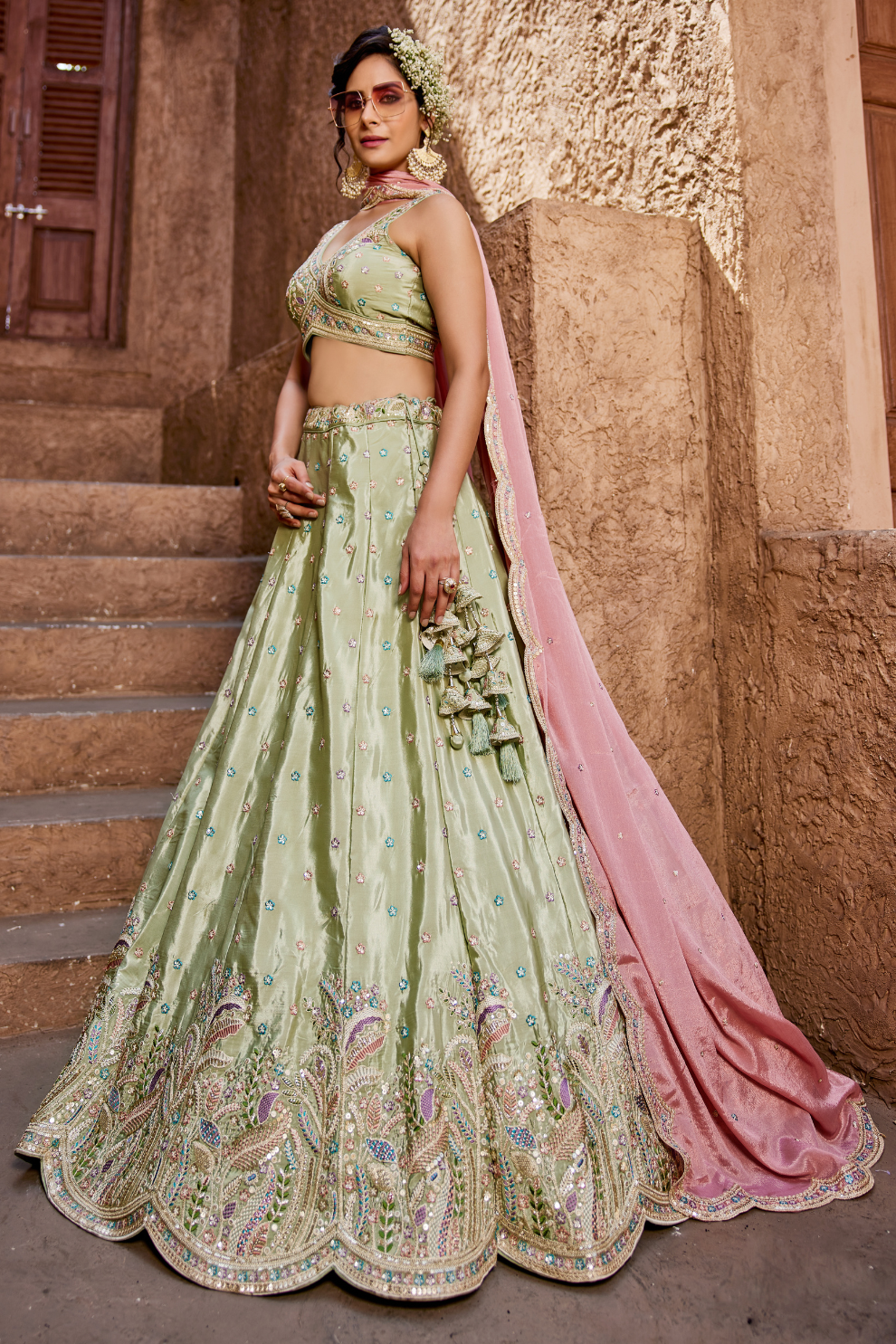 Designer Satin Silk Sequin Embroidered Lehenga Choli with Dupatta