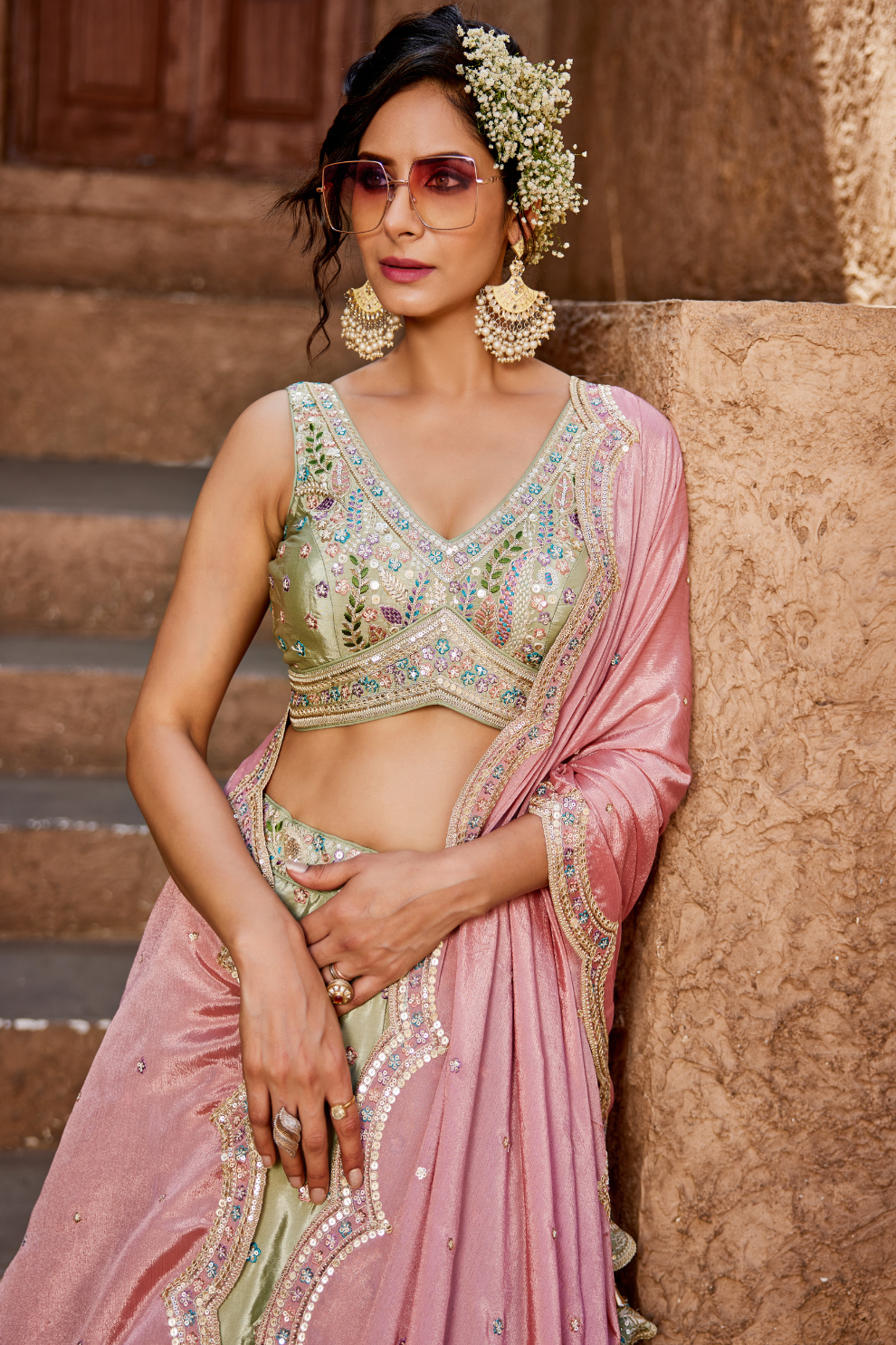 Designer Satin Silk Sequin Embroidered Lehenga Choli with Dupatta