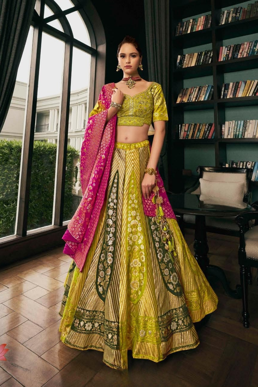 Parrot Green Silk Bridal Lehenga Choli with Fine Embroidery - LaVante Fashion