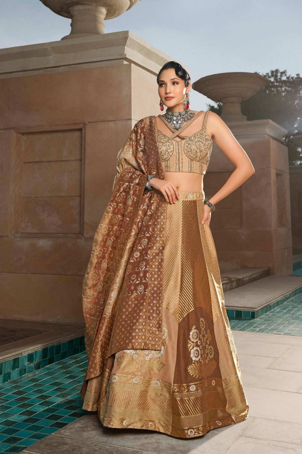 Blush Gold Heritage Lehenga Choli with Intricate Embroidery - LaVante Fashion
