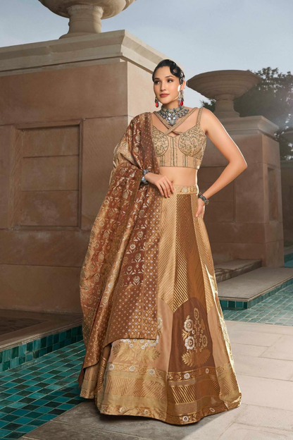 Blush Gold Heritage Lehenga Choli with Intricate Embroidery - LaVante Fashion