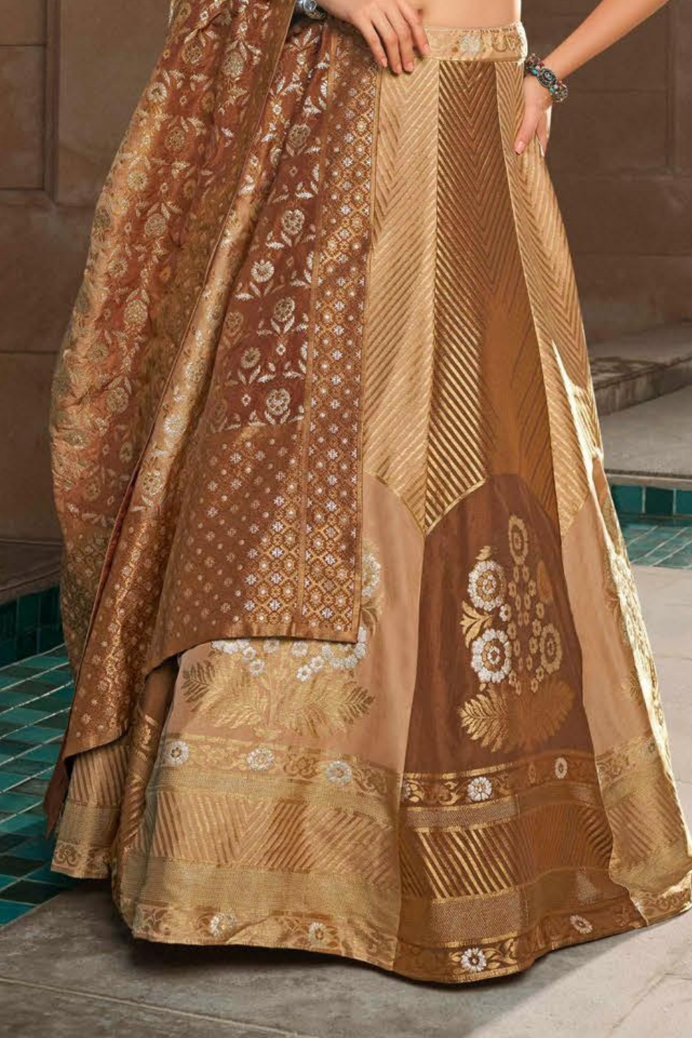 Blush Gold Heritage Lehenga Choli with Intricate Embroidery - LaVante Fashion