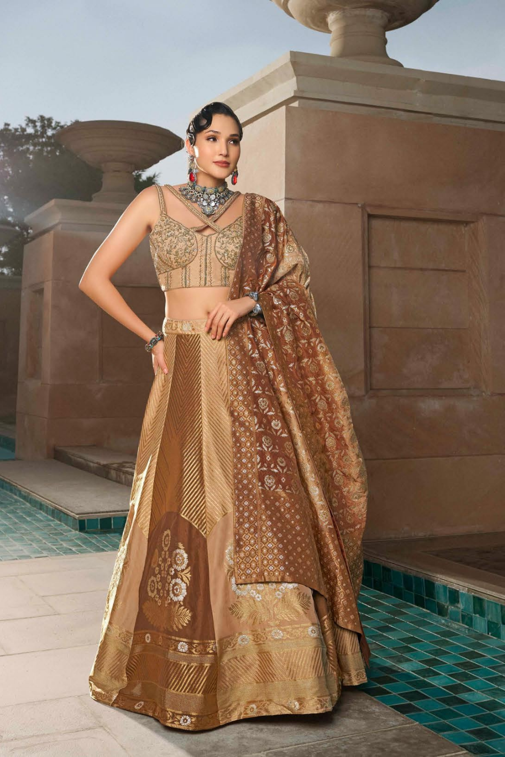 Blush Gold Heritage Lehenga Choli with Intricate Embroidery - LaVante Fashion