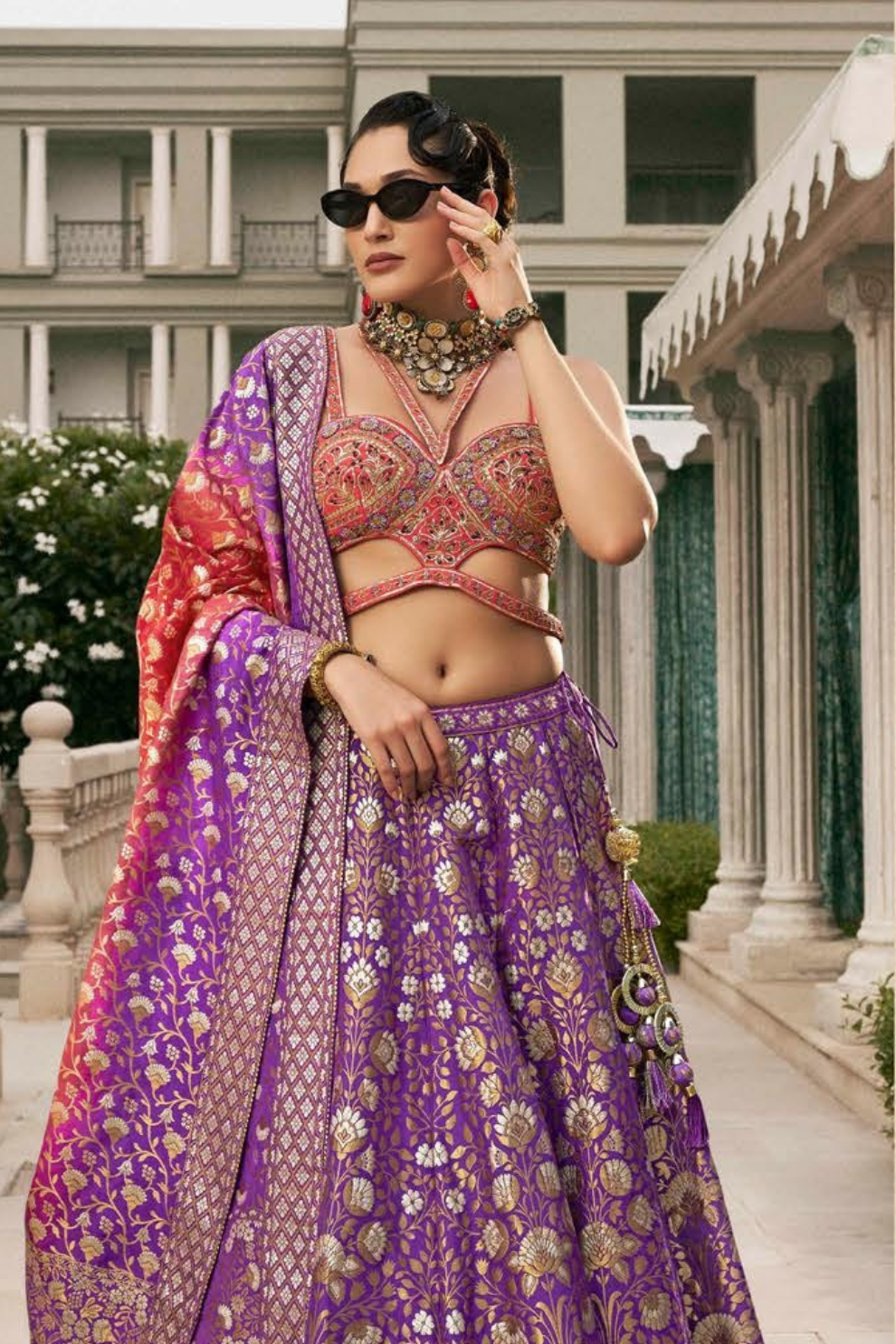 Royal Purple Silk Bridal Lehenga Choli with Detailed Embroidery - LaVante Fashion