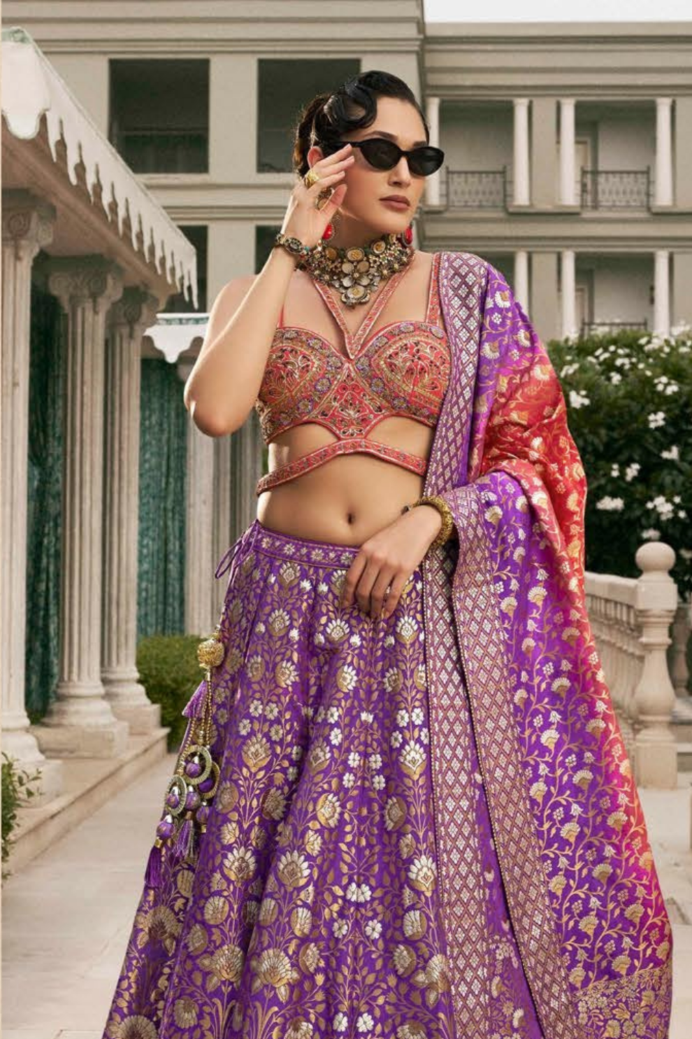 Royal Purple Silk Bridal Lehenga Choli with Detailed Embroidery - LaVante Fashion