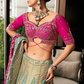 Sage Green Brocade Silk Lehenga Set with Intricate Embellishments - LaVante Fashion