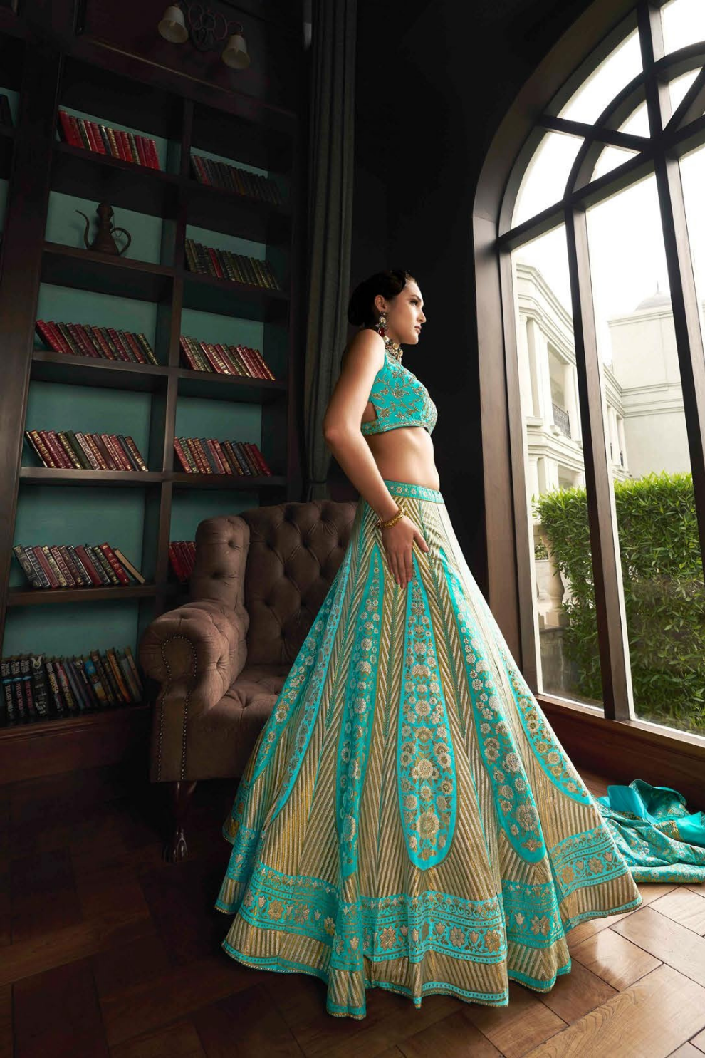 Graceful Firozi Silk Bridal Lehenga Choli Featuring Detailed Embroidery - LaVante Fashion