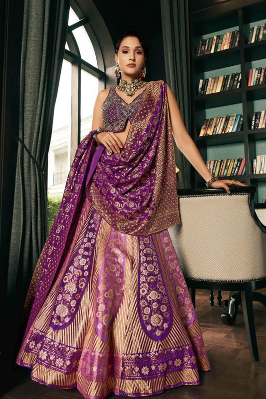 Elegant Purple Silk Embroidered Lehenga Choli for Bridal Wear - LaVante Fashion