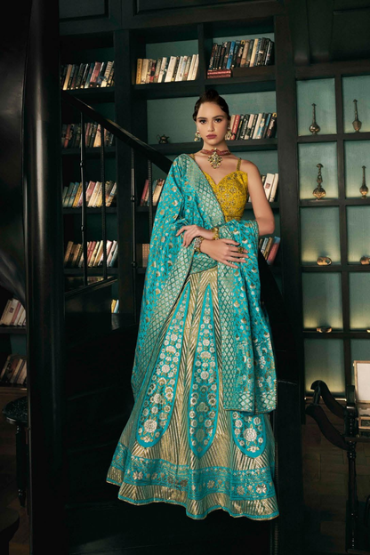 Sky Blue Silk Bridal Lehenga Choli with Intricate Embroidery - LaVante Fashion