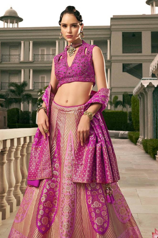 Dark Pink Silk Bridal Lehenga Choli with Fine Embroidery - LaVante Fashion