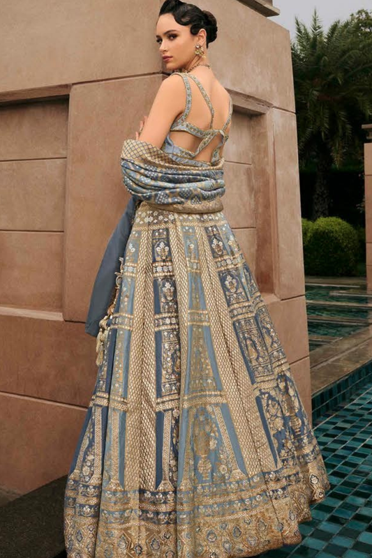 Light Blue Silk Bridal Lehenga Choli with Exquisite Embroidery - LaVante Fashion