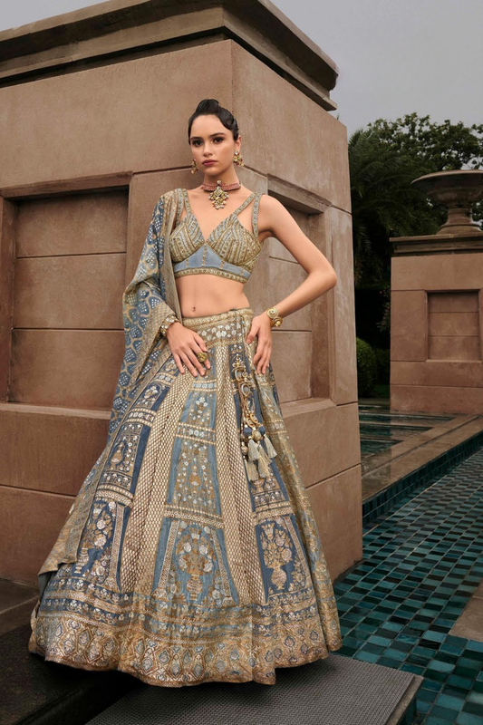 Light Blue Silk Bridal Lehenga Choli with Exquisite Embroidery - LaVante Fashion