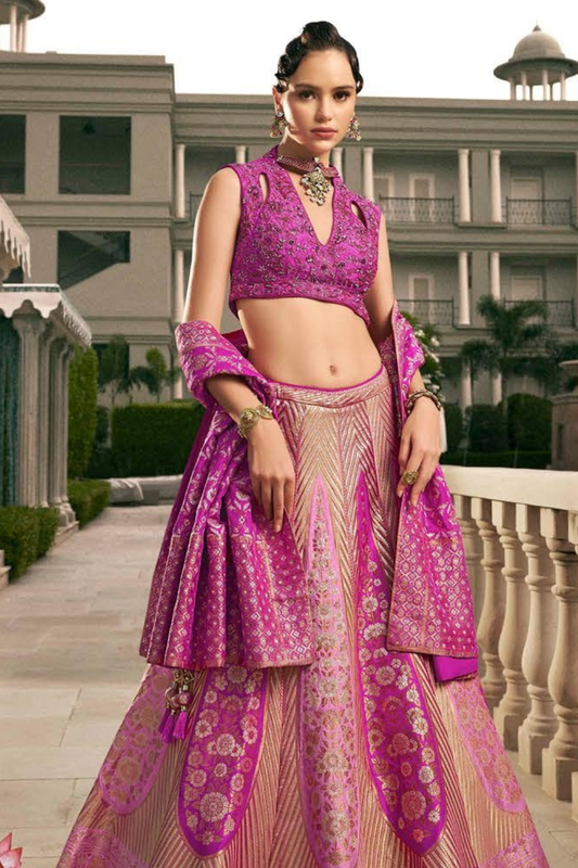 Dark Pink Silk Bridal Lehenga Choli with Fine Embroidery - LaVante Fashion
