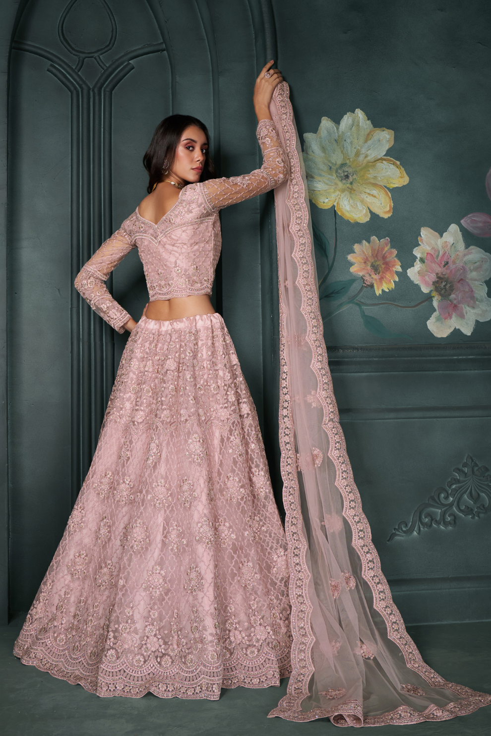 Traditional Dusty Pink Lehenga Choli With Luxurious Embroidery Work