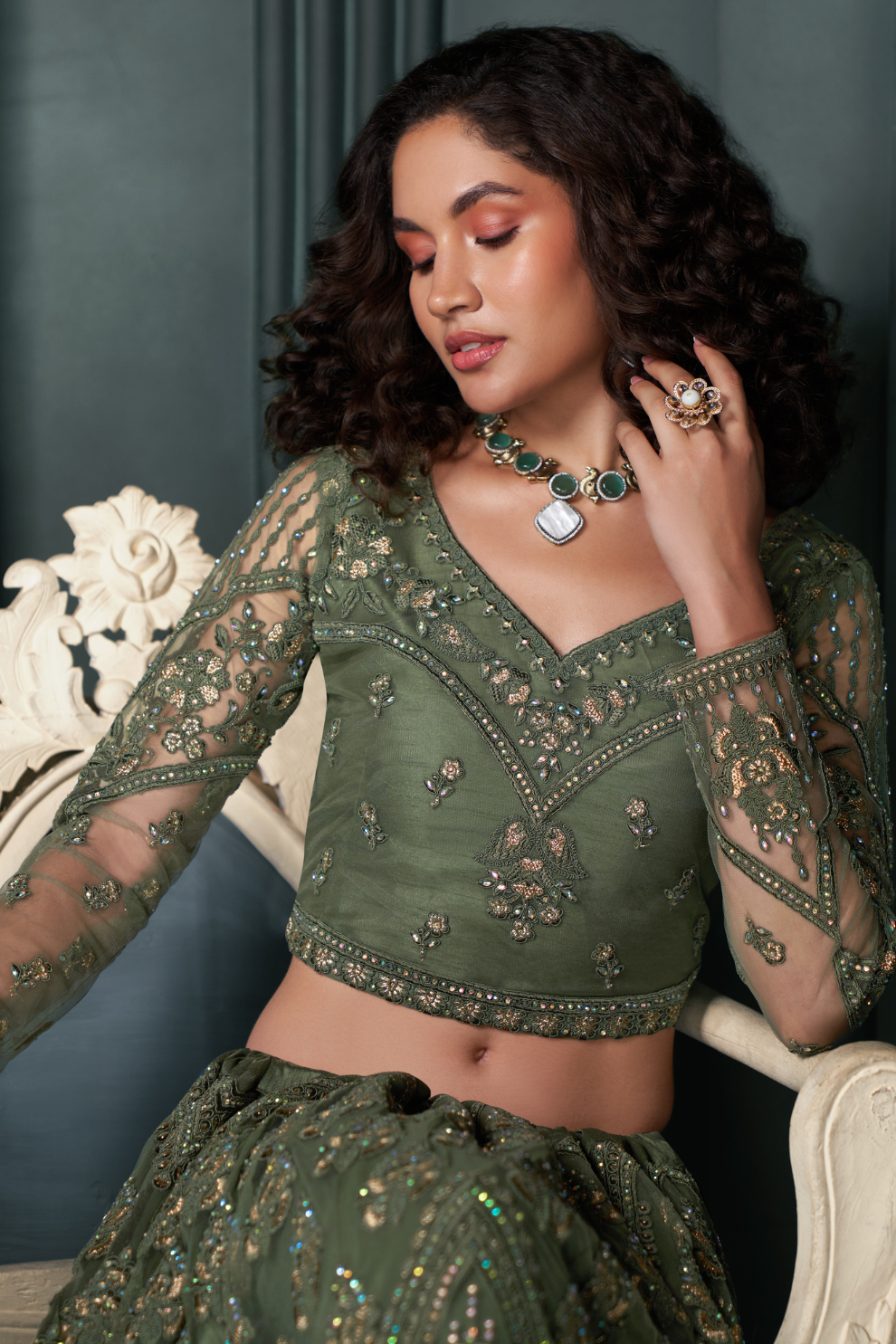 Elegant Mehendi Green Bridal Lehenga With Rich Embroidery