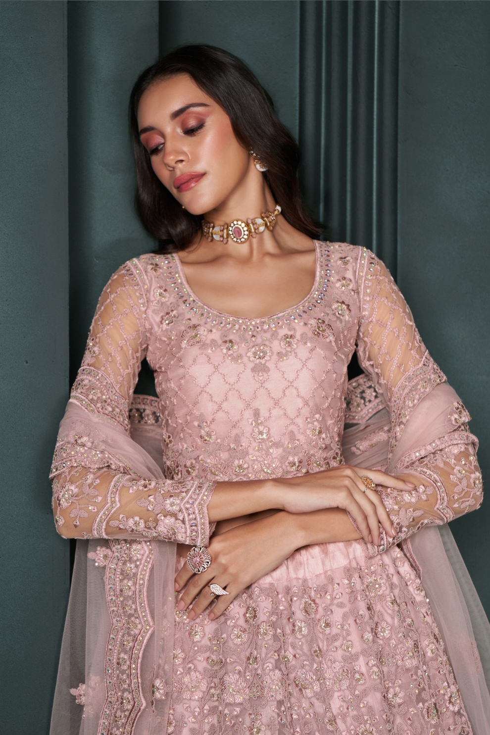 Traditional Dusty Pink Lehenga Choli With Luxurious Embroidery Work