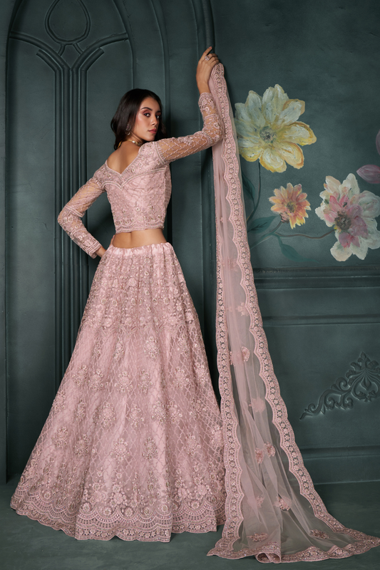 Traditional Dusty Pink Lehenga Choli With Luxurious Embroidery Work