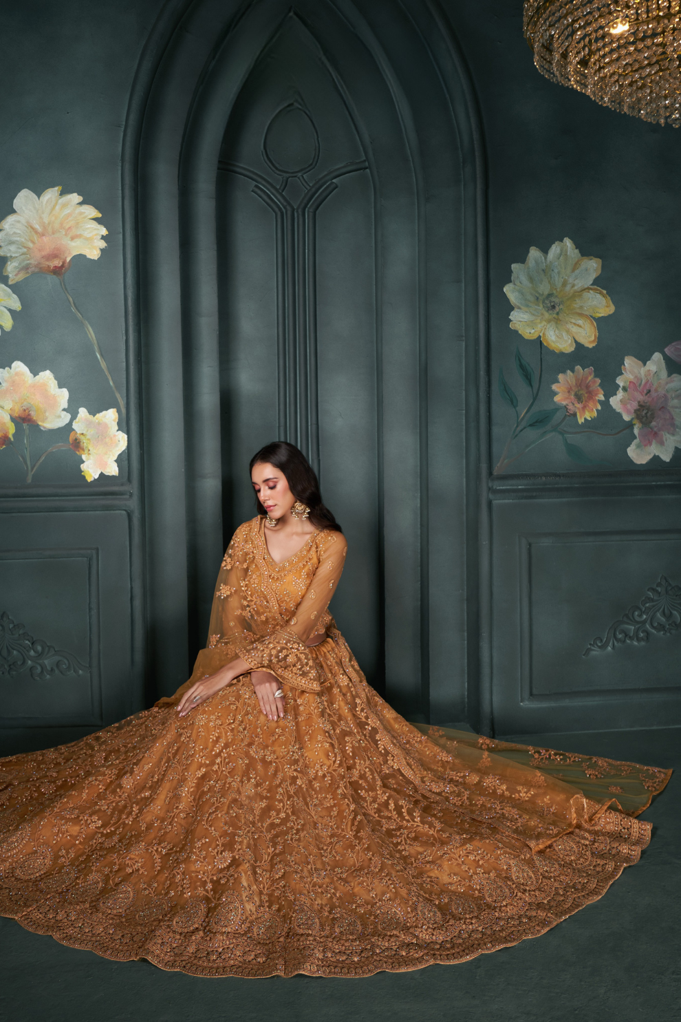 Gold Net Lehenga With Intricate Embroidery For Special Occasions