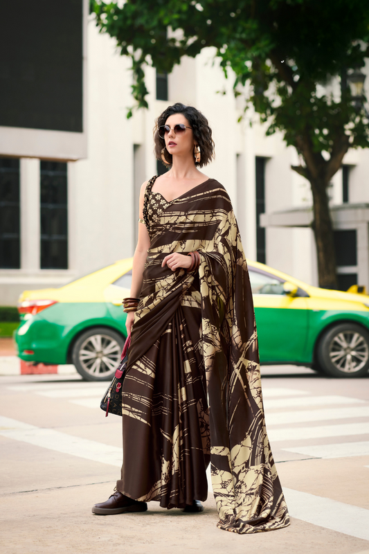 Premium Japan Satin Silk Saree – Smooth, Heavy-Drape & Luxurious Feel - LaVante Fashion