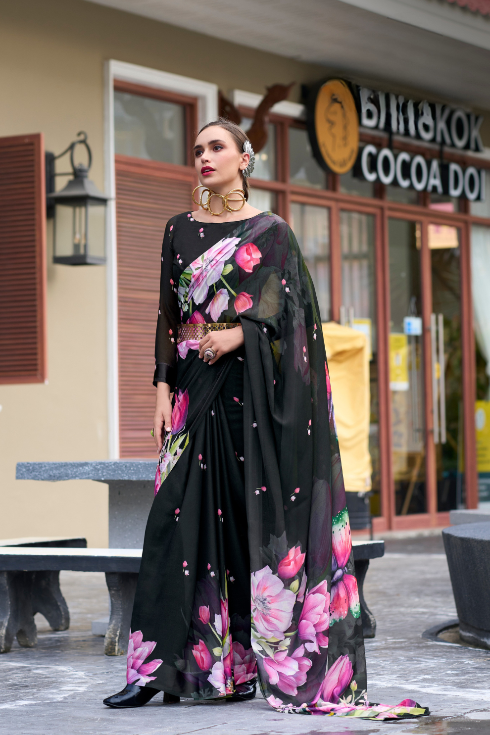 Pure Georgette Saree with Exclusive Print - LaVante Fashion