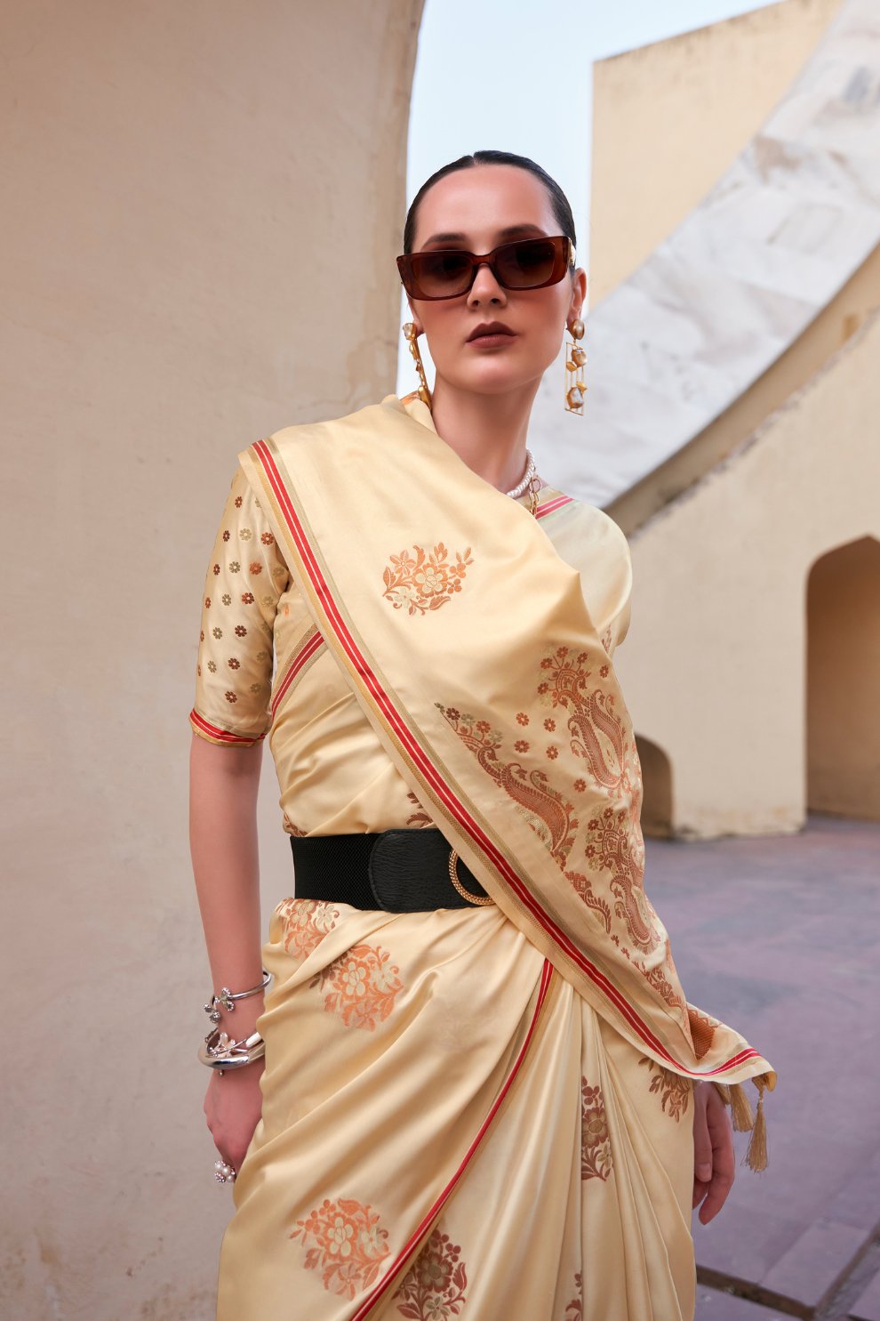 Pure Satin Saree with Elegant Copper Zari Weaving - LaVante Fashion